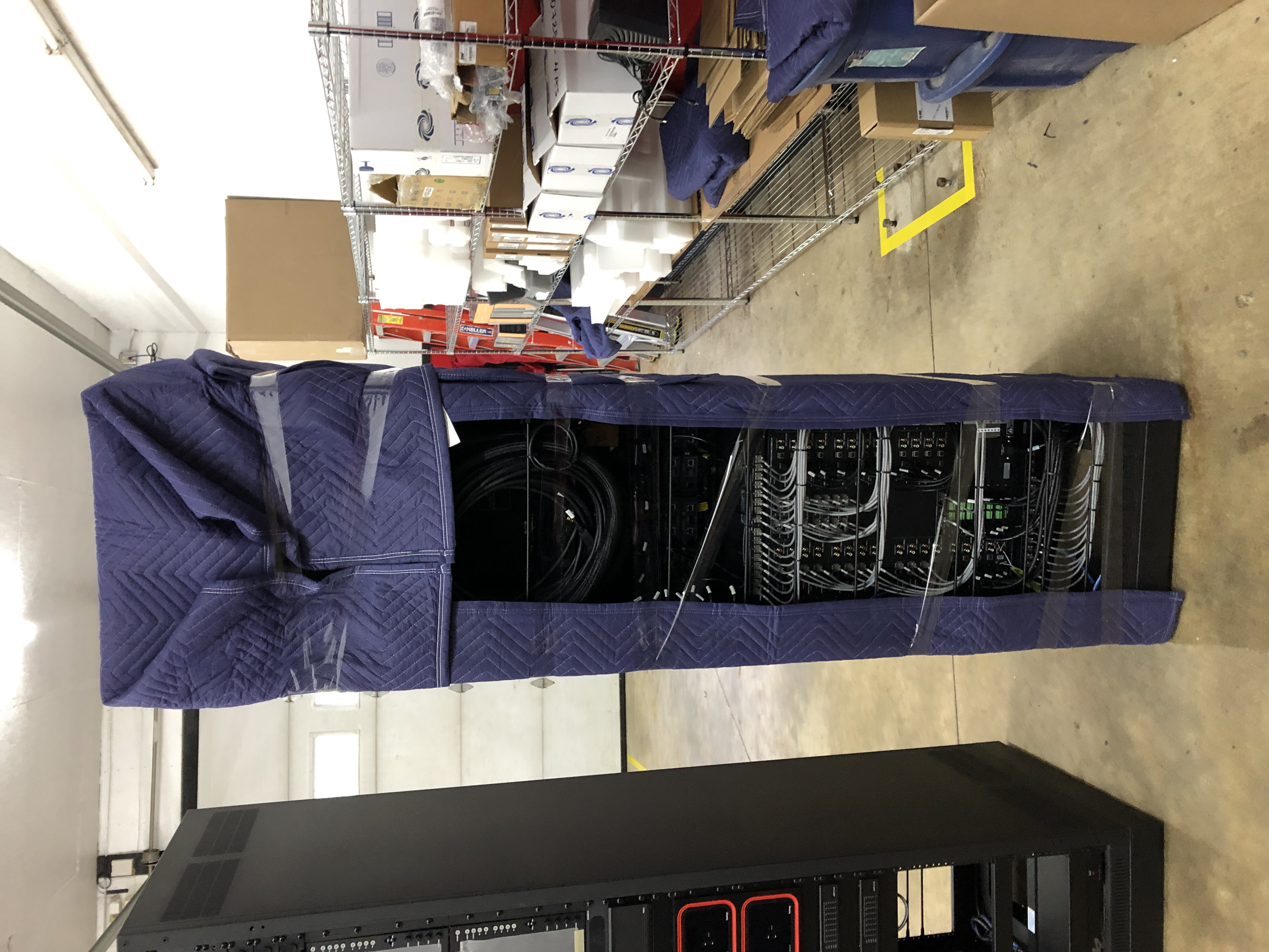 Rack covered in transport blanket