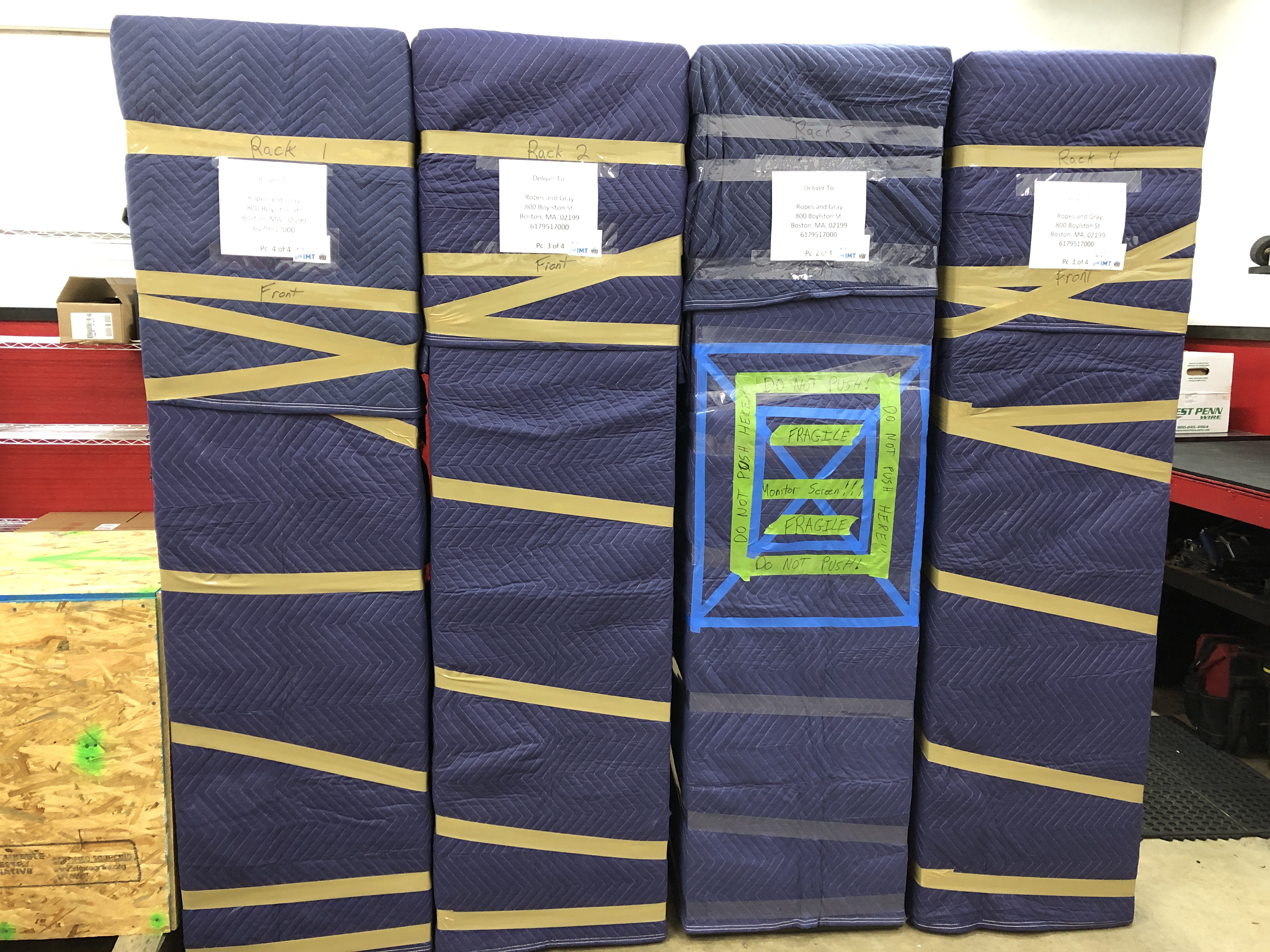 Racks covered in transport blankets