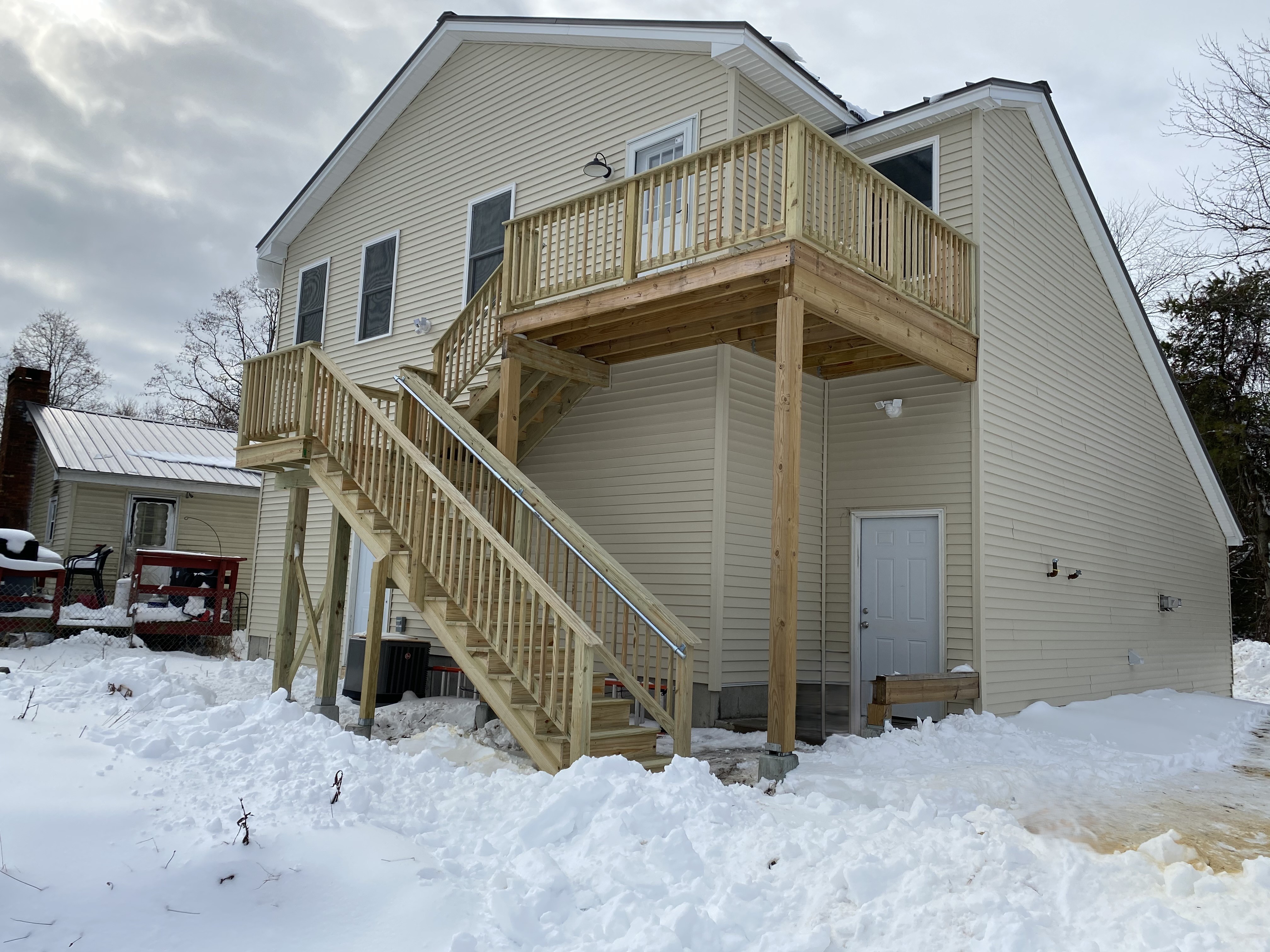 outside new woodens steps and deck